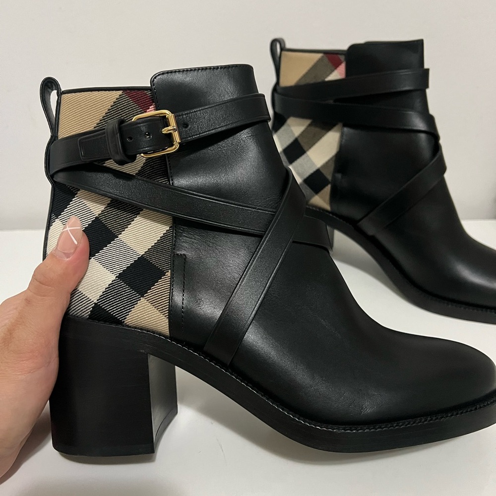 burberry Pryle Plaid Print Ankle Boots